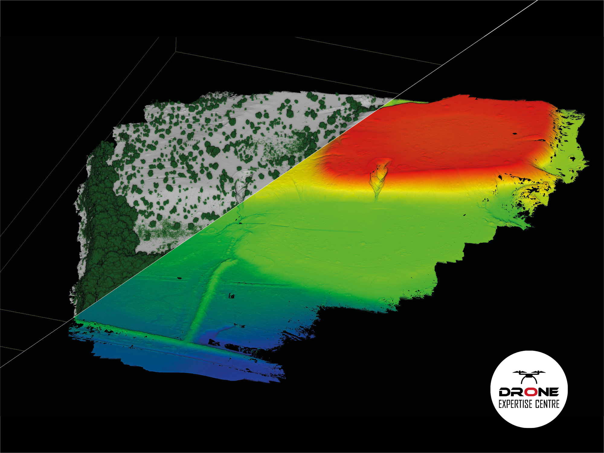 Captation LIDAR par Drone, représentation du nuage de point dense classifiée : représentation des points au sol sous la végétation
