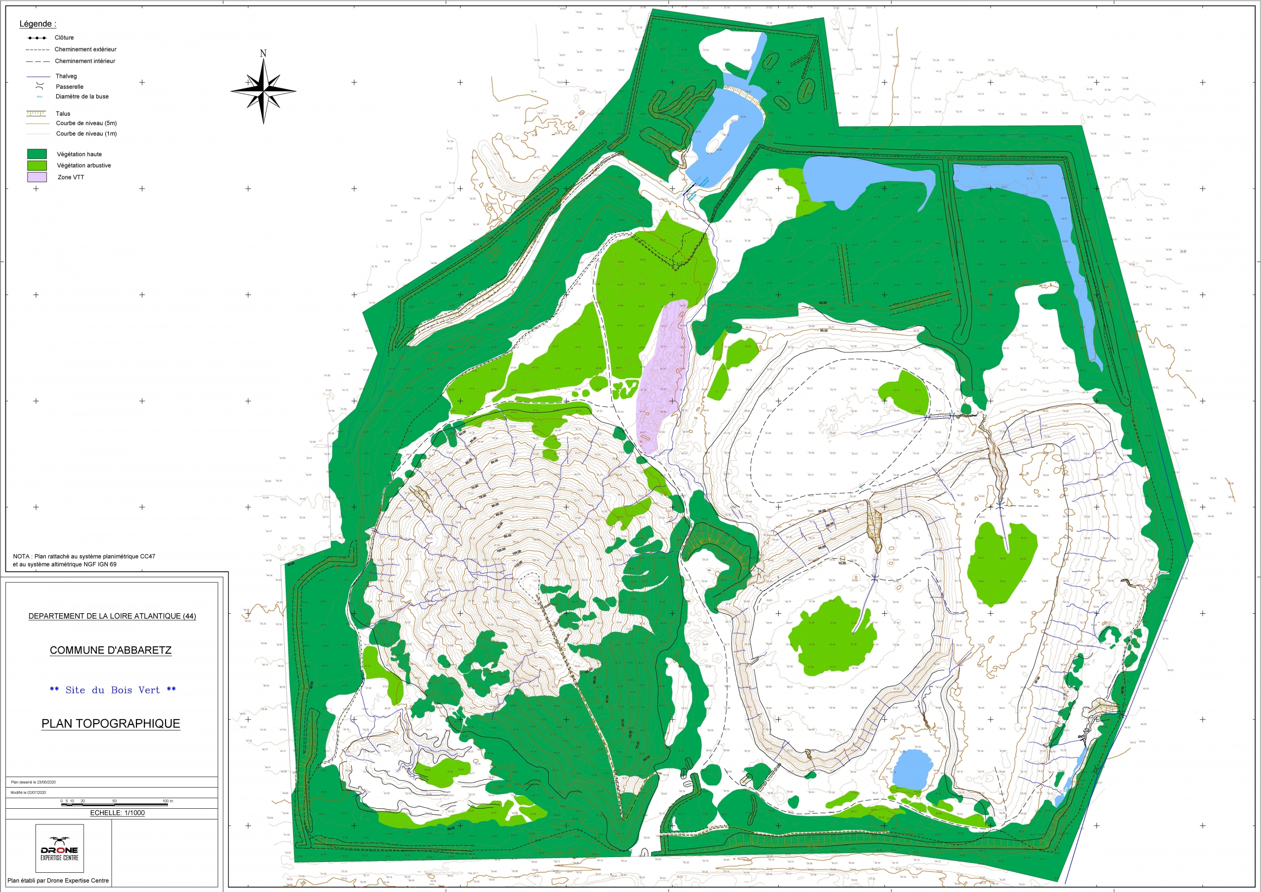 Plan topographique réalisé à partir d'une captation drone et d'un traitement de données par photogrammétrie sur l'ancien site minier d'Abbaretz