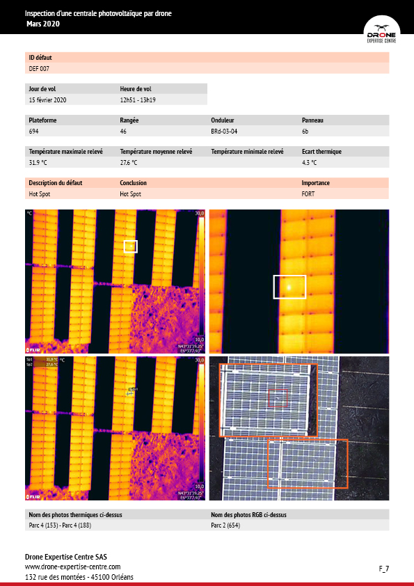 inspection centrale photovoltaïque drone rapport thermique