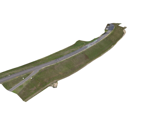 Nuage de point d'une digue obtenu par photogrammétrie à partir d'une captation drone. Topographie de précision.