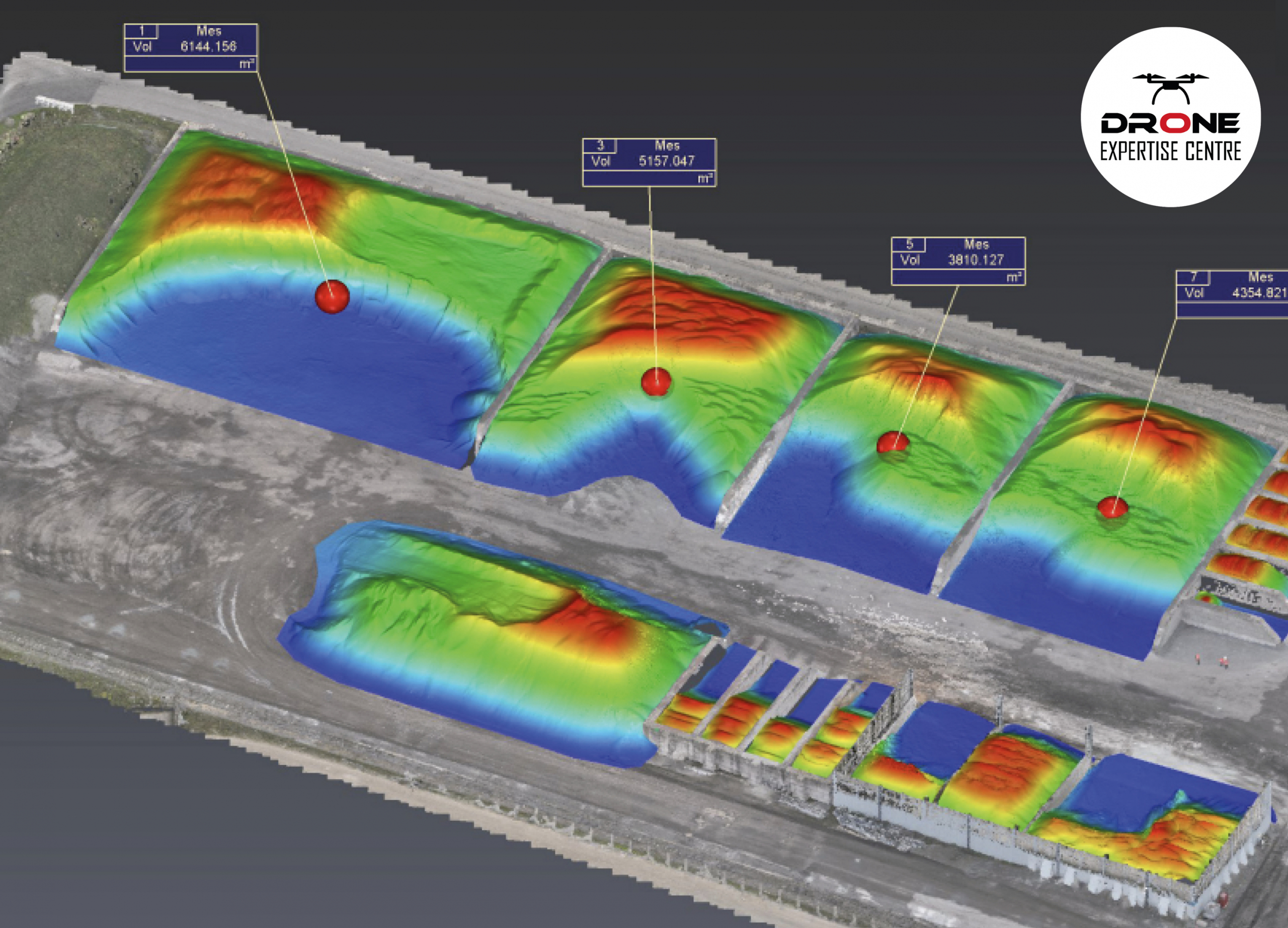 Cartographie de volumes réalisée avec un drone pour calcul de cubatures