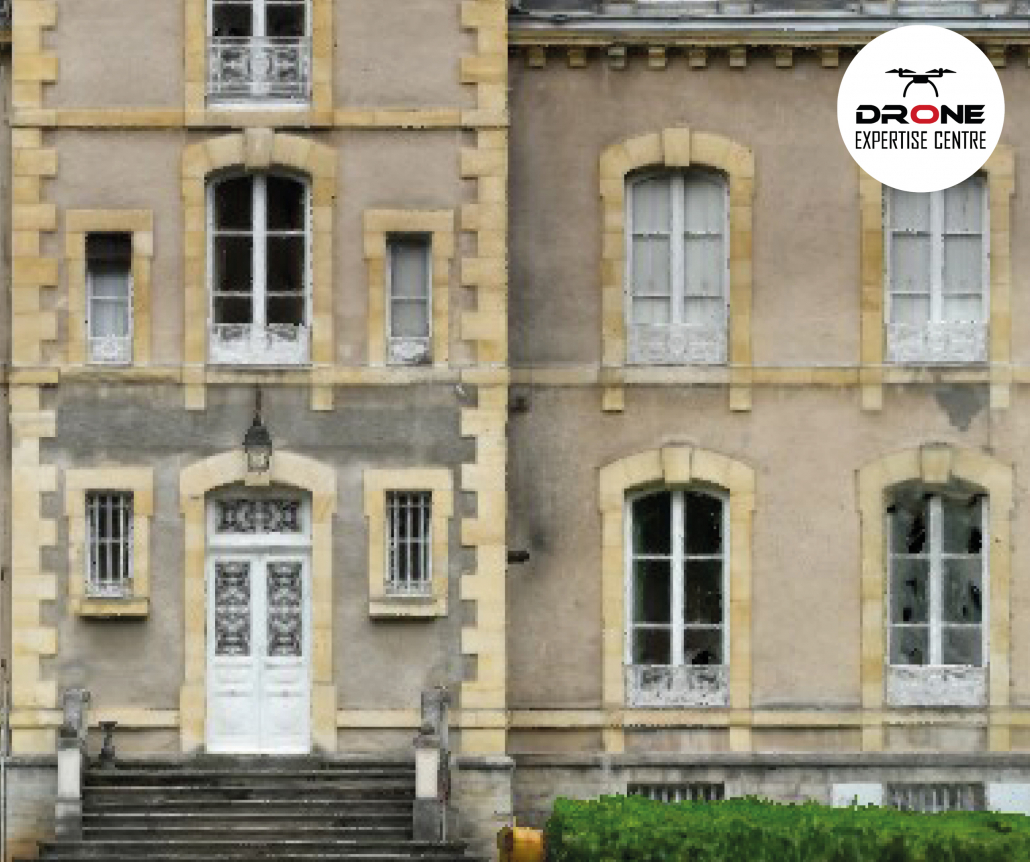 Détail de façade issu d’une modélisation 3D par drone montrant la précision des textures