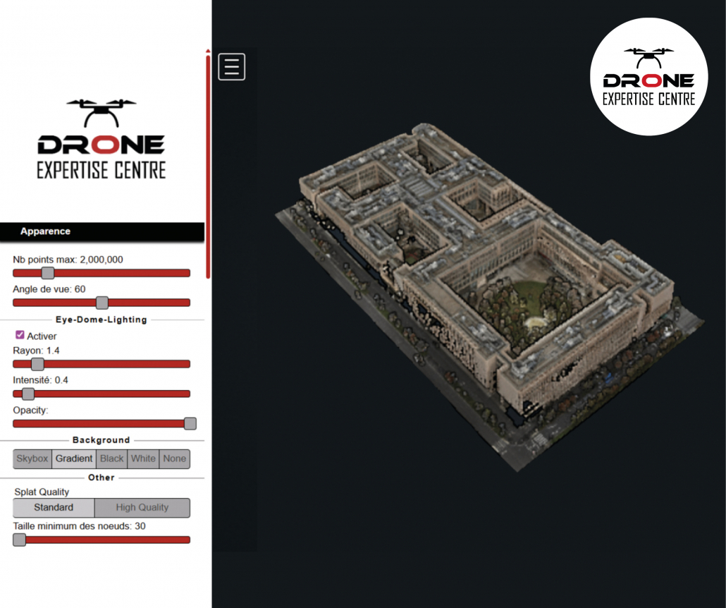 Modélisation 3D réalisée avec un logiciel après inspection de toiture par drone