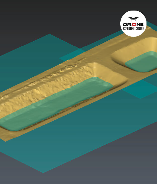 Modélisation topographique d’un bassin de chantier réalisée calcul de cubature avec l’outil drone