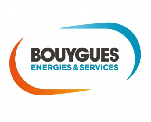 Logo de l'entreprise Bouygues spécialisée dans les infrastructures et partenaire potentiel pour l'inspection panneaux solaires par drone