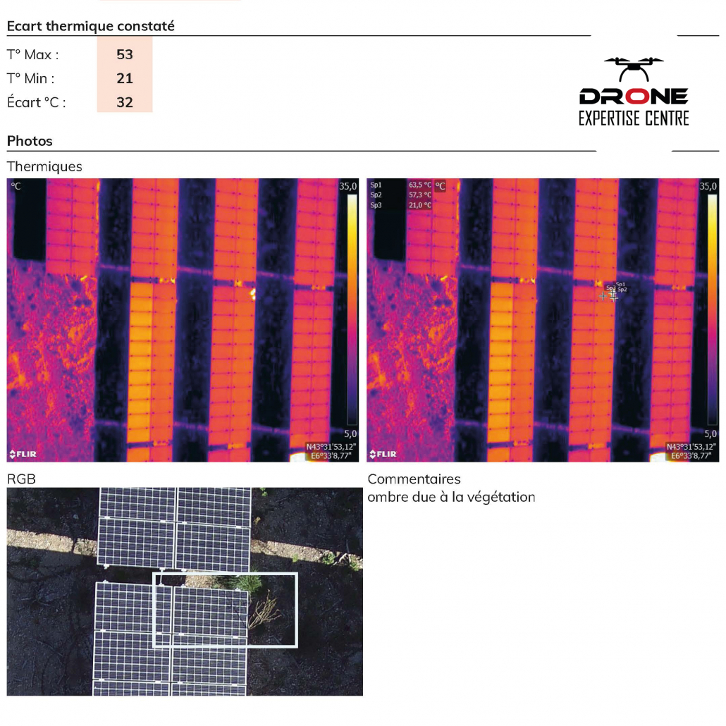Rapport détaillé issu d’une inspection panneaux solaires par drone avec analyse thermographique