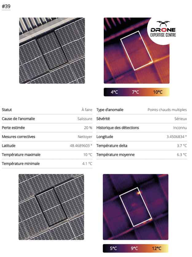 Rapport complet d’inspection panneaux solaires par drone présentant les anomalies détectées