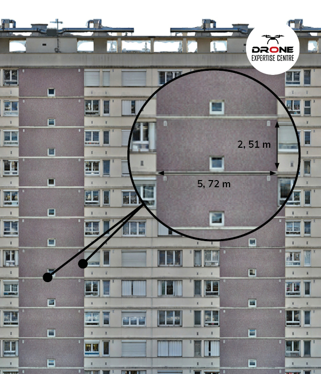 Orthofaçade par drone d’un immeuble avec prise de mesures précises en façade
