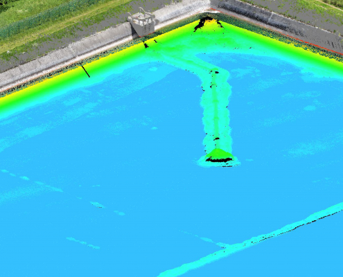 levé LiDAR par drone et bathymétrie de bassinspour l'analyse des profondeurs Carte bathymétrique obtenue lors d'un levé LiDAR par drone et bathymétrie de bassins