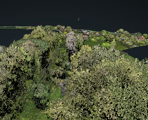 Corridor électrique modélisé grâce à une mission LiDAR drone dans les Pyrénées Mission LiDAR drone dans les Pyrénées pour le contrôle de la végétation sous lignes HTA et BT