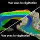 Modèle numérique de terrain utilisé en arrière-plan pour illustrer un levé LiDAR par drone