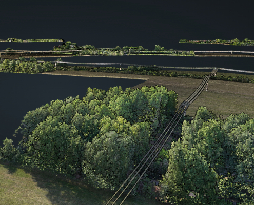 Inspection des lignes HTA et BT grâce à la modélisation LiDAR drone Numérisation lignes HTA et BT avec visualisation des emprises techniques en Pays de la Loire