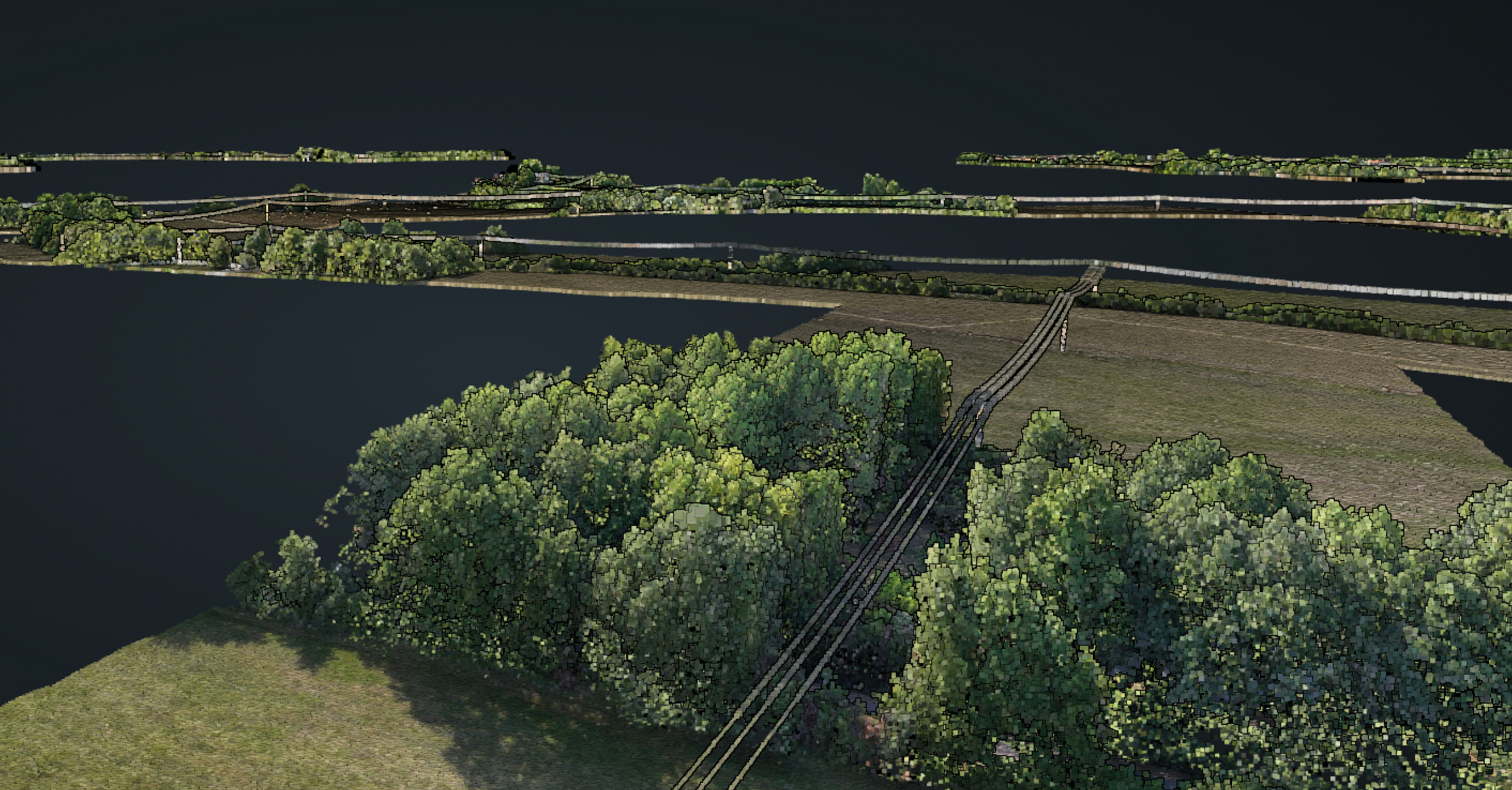 Inspection des lignes HTA et BT grâce à la modélisation LiDAR drone Numérisation lignes HTA et BT avec visualisation des emprises techniques en Pays de la Loire