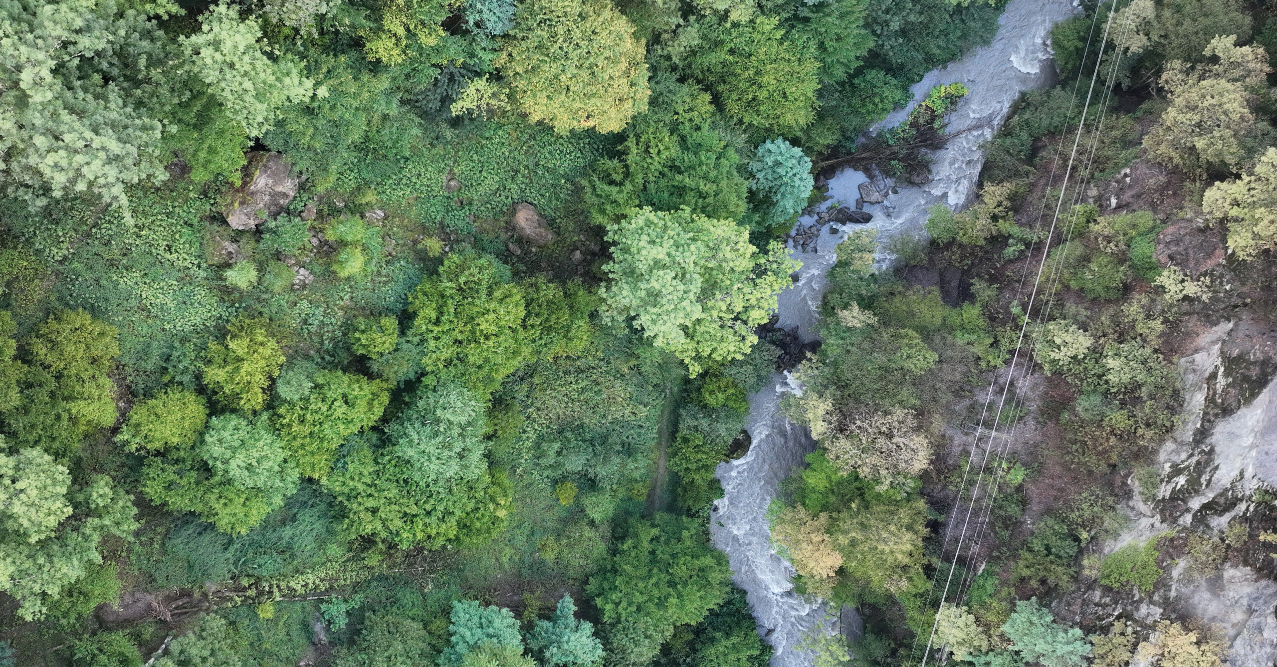 Mission drone LiDAR dans les Alpes pour l'inspection des lignes électriques en forêt Suivi d'une ligne électrique traversant une zone boisée grâce au drone LiDAR dans les Alpes