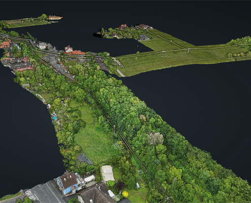 Numérisation HTA et BT par LiDAR drone en Lorraine avec modèle numérique de terrain Numérisation HTA et BT par LiDAR drone en Lorraine pour la détection des emprises linéaires