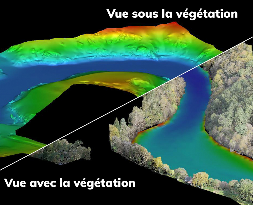 Capacité du levé LiDAR par drone à révéler les reliefs masqués par la végétation Comparaison des données avec et sans végétation issue d’un levé LiDAR par drone