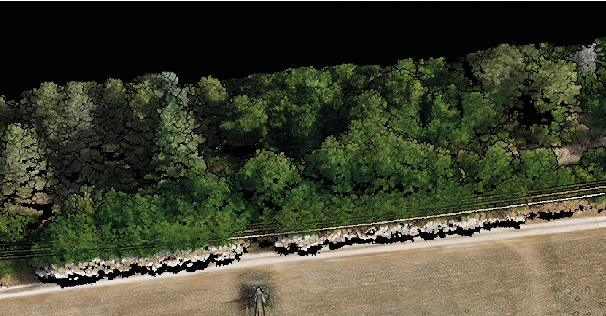 Mission drone LiDAR en Centre Val de Loire avec relevé topographique d'une zone boisée en bordure de terrain
