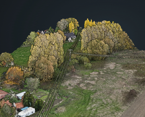 Relevé topographique effectué lors d'une mission drone LiDAR Mission drone LiDAR permettant l'observation détaillée d'un secteur naturel traversé par un cours d'eau