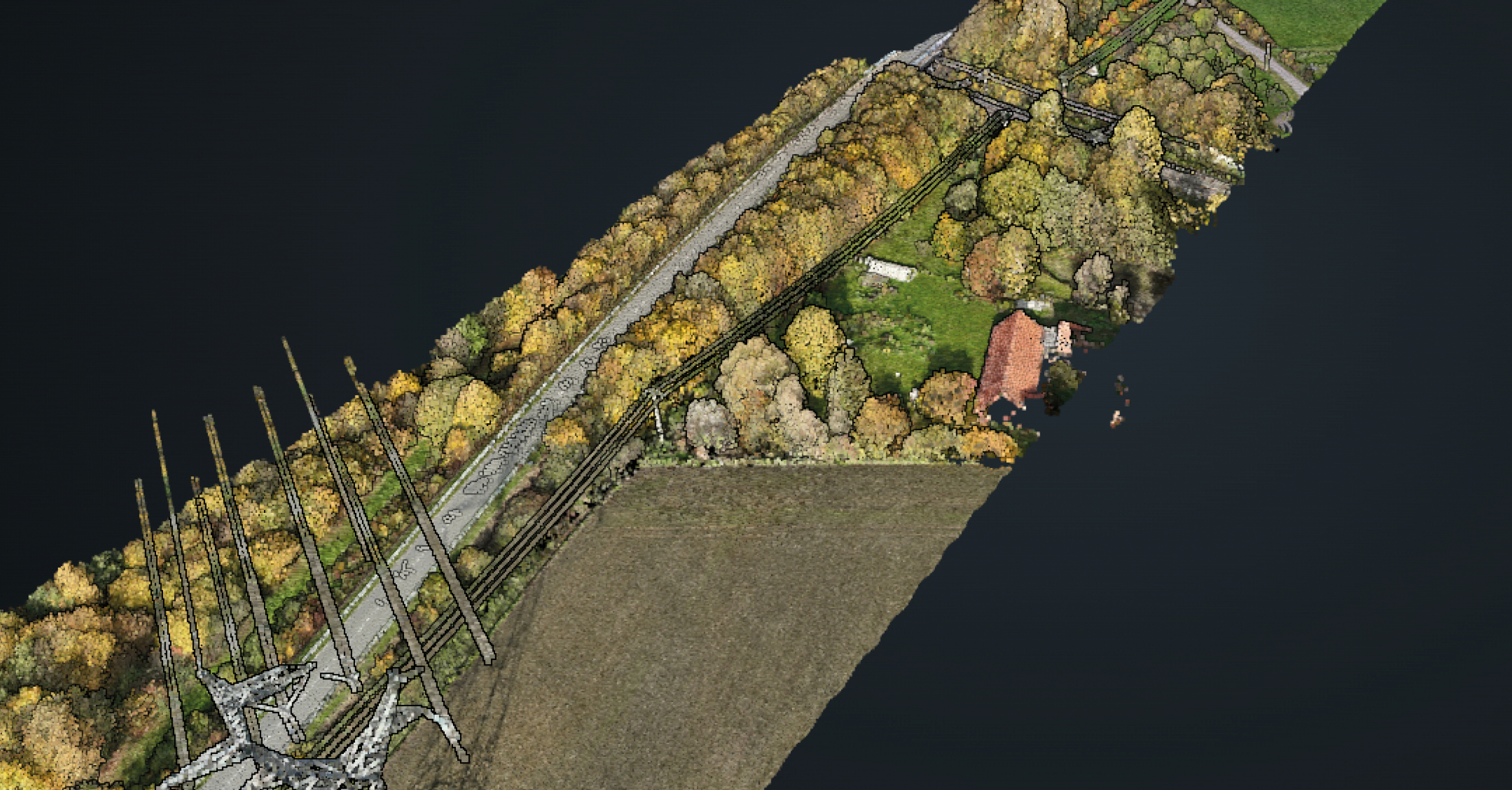 Cartographie aérienne obtenue lors d'une mission drone LiDAR dans le Nord Pas-de-Calais Mission drone LiDAR réalisée dans le Nord Pas-de-Calais pour l'analyse d'un corridor arboré