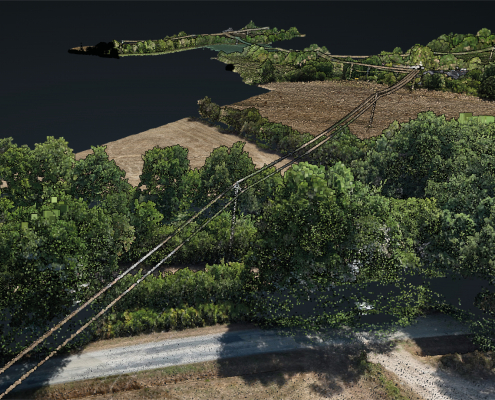 Reconstitution 3D d'un corridor réseau grâce à la technologie LiDAR drone Numérisation lignes HTA et BT à partir d'un modèle 3D LiDAR réalisé en Pays de la Loire