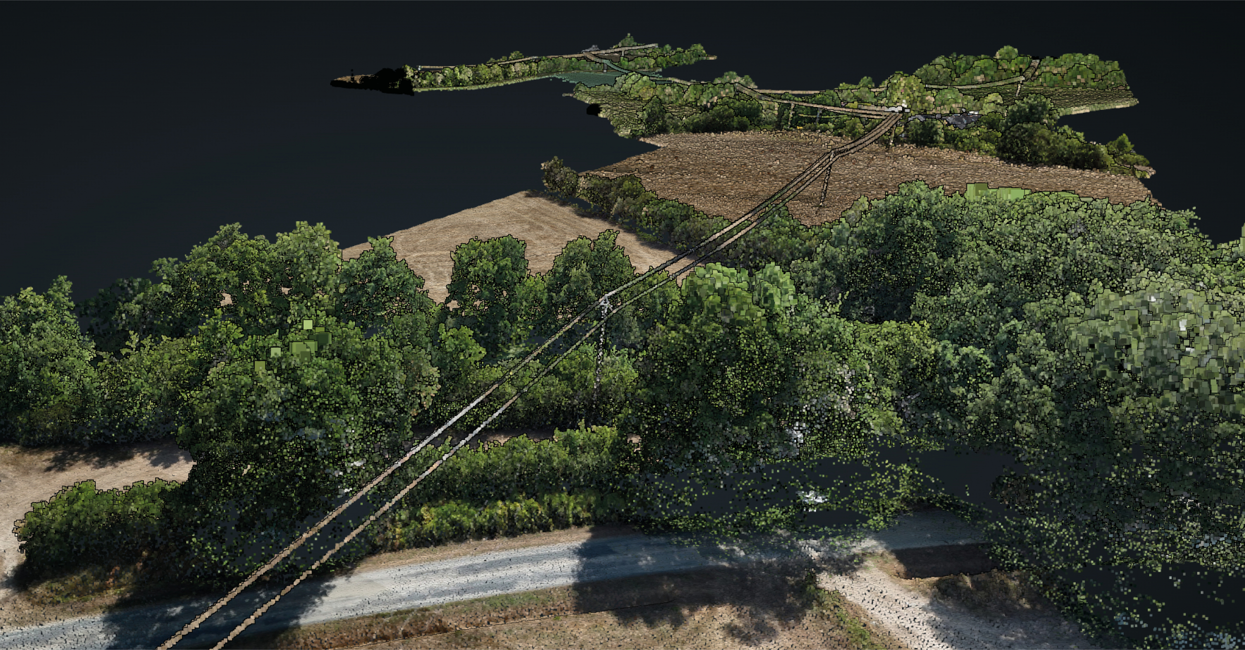 Reconstitution 3D d'un corridor réseau grâce à la technologie LiDAR drone Numérisation lignes HTA et BT à partir d'un modèle 3D LiDAR réalisé en Pays de la Loire