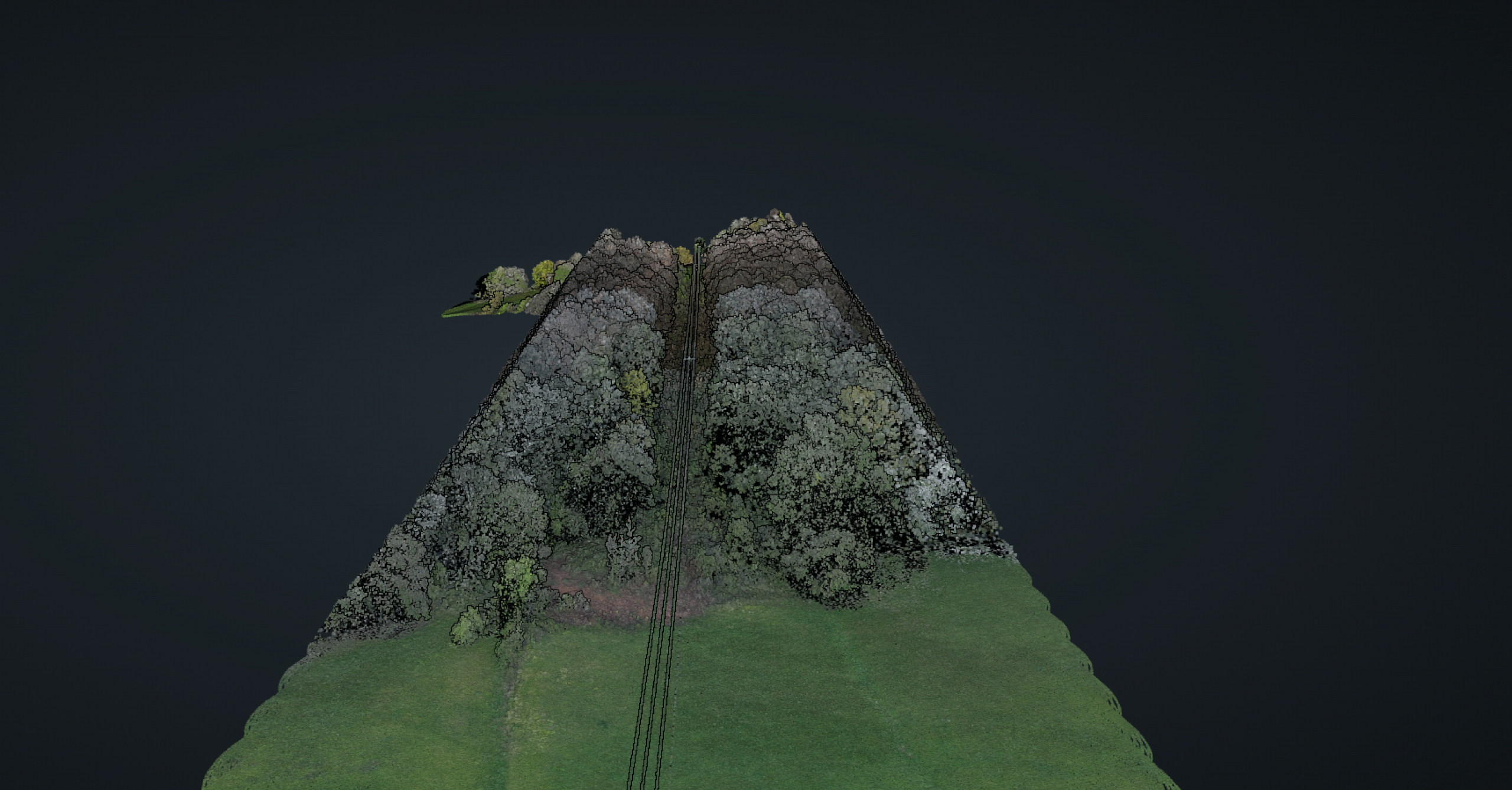 Modèle numérique de terrain obtenu lors d'une mission LiDAR drone pour lignes HTA et BT Mission LiDAR drone dans les Pyrénées pour la cartographie des réseaux aériens