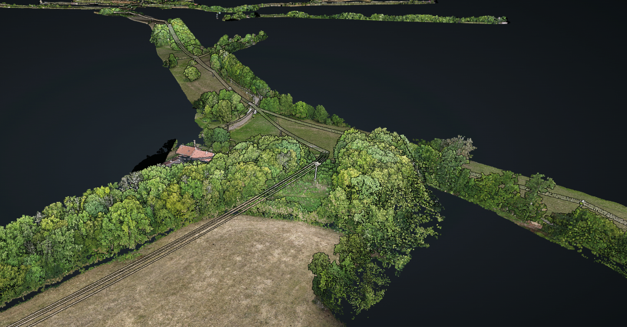 Mission drone LiDAR en Champagne Ardennes pour les études foncières Nuage de points LiDAR d'un secteur rural acquis en Champagne Ardennes