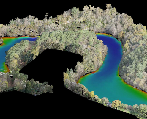 Analyse du relief naturel réalisée par levé LiDAR par drone Nuage de points transformé en modèle 3D à partir d’un levé LiDAR par drone