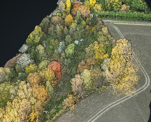 Analyse des emprises végétales par LiDAR drone dans le Nord Pas-de-Calais Numérisation HTA et BT par LiDAR drone dans le Nord Pas-de-Calais pour l'étude de la végétation à proximité des réseaux