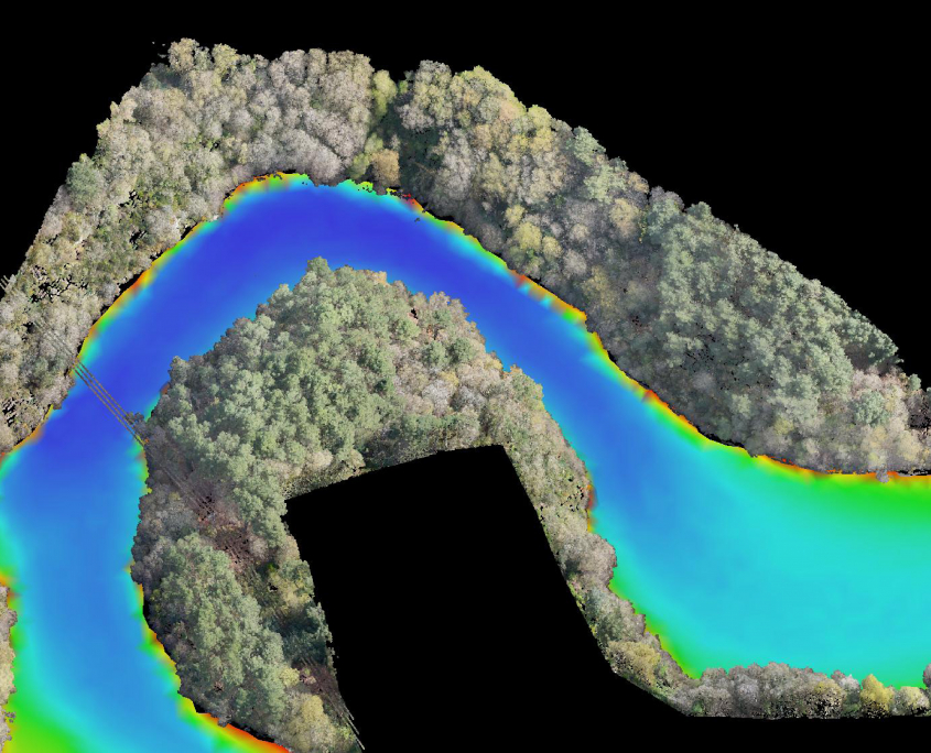 Visualisation complète du site relevé par technologie LiDAR embarquée sur drone Modèle numérique intégrant la végétation obtenu par levé LiDAR par drone