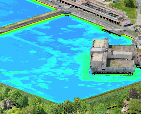 levé LiDAR par drone et bathymétrie de bassinspour les relevés topographiques Relevé topographique et bathymétrique effectué par drone LiDAR