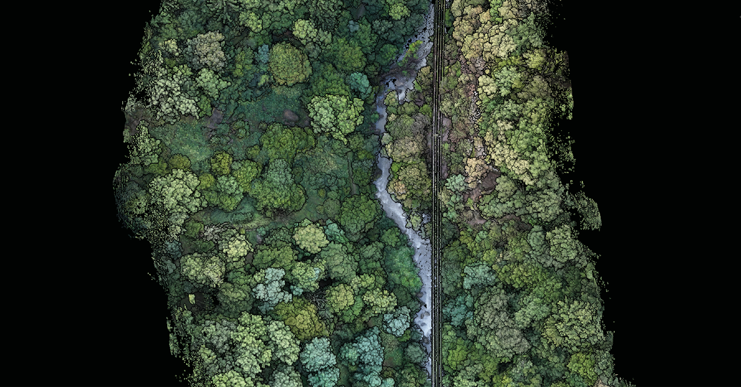 Mission drone LiDAR dans les Alpes pour la surveillance des infrastructures électriques Vue aérienne d'un corridor électrique observé lors d'une mission drone LiDAR dans les Alpes