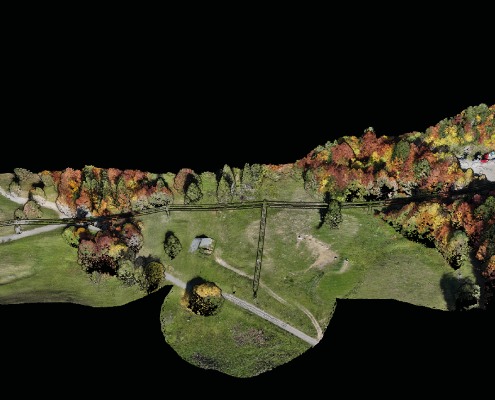 Nuage de points issu d'une mission drone LiDAR dans les Alpes en zone forestière Mission drone LiDAR dans les Alpes pour l'étude détaillée d'un environnement naturel végétalisé