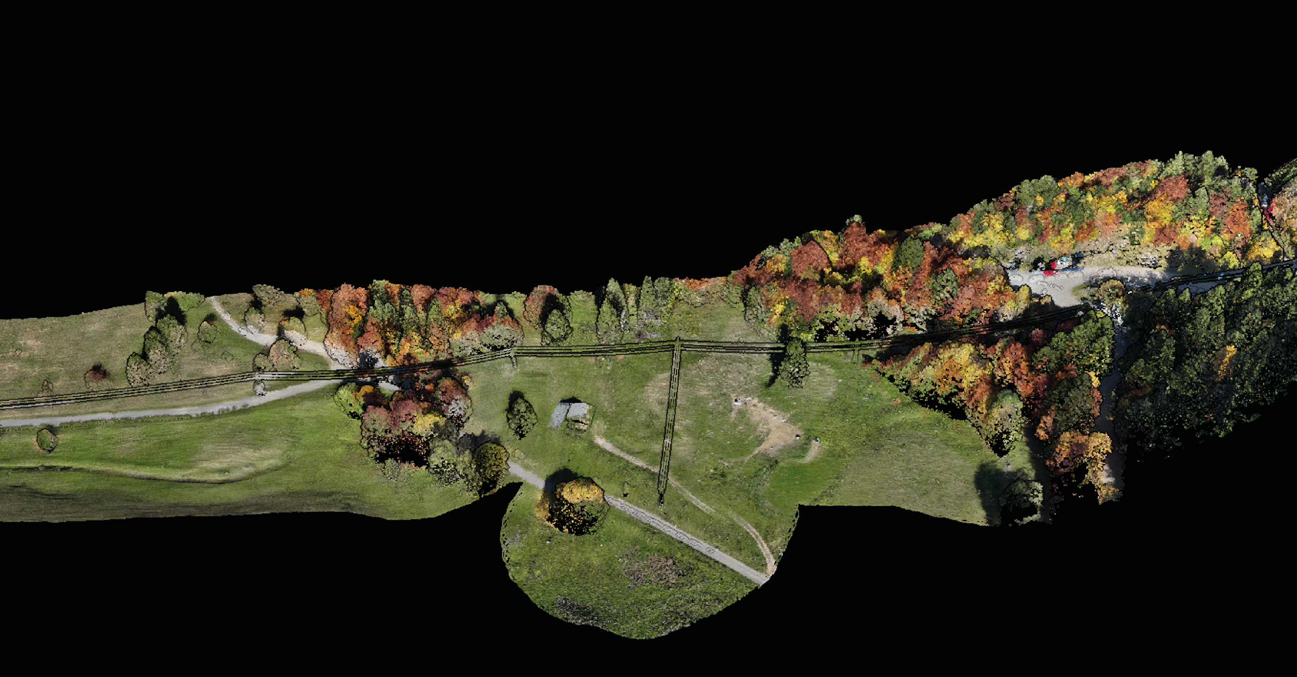 Nuage de points issu d'une mission drone LiDAR dans les Alpes en zone forestière Mission drone LiDAR dans les Alpes pour l'étude détaillée d'un environnement naturel végétalisé