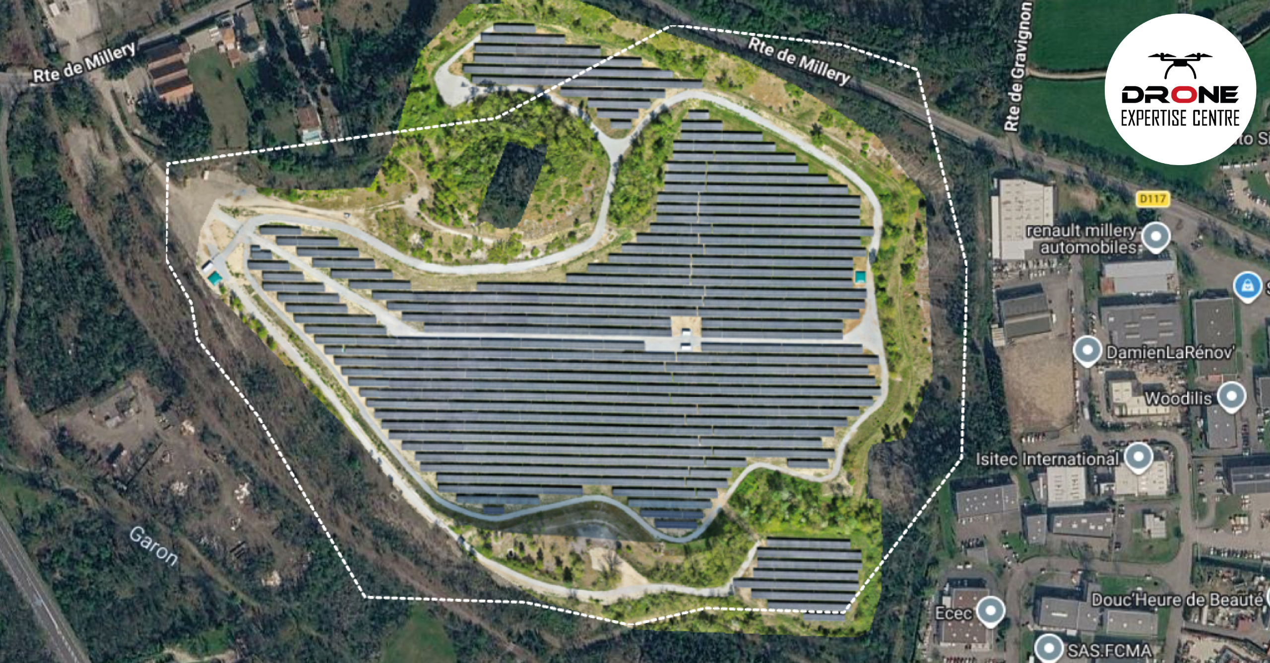 Inspection panneaux solaires réalisée lors d’une mission de survol professionnel Inspection panneaux solaires par drone avec acquisition de données aériennes