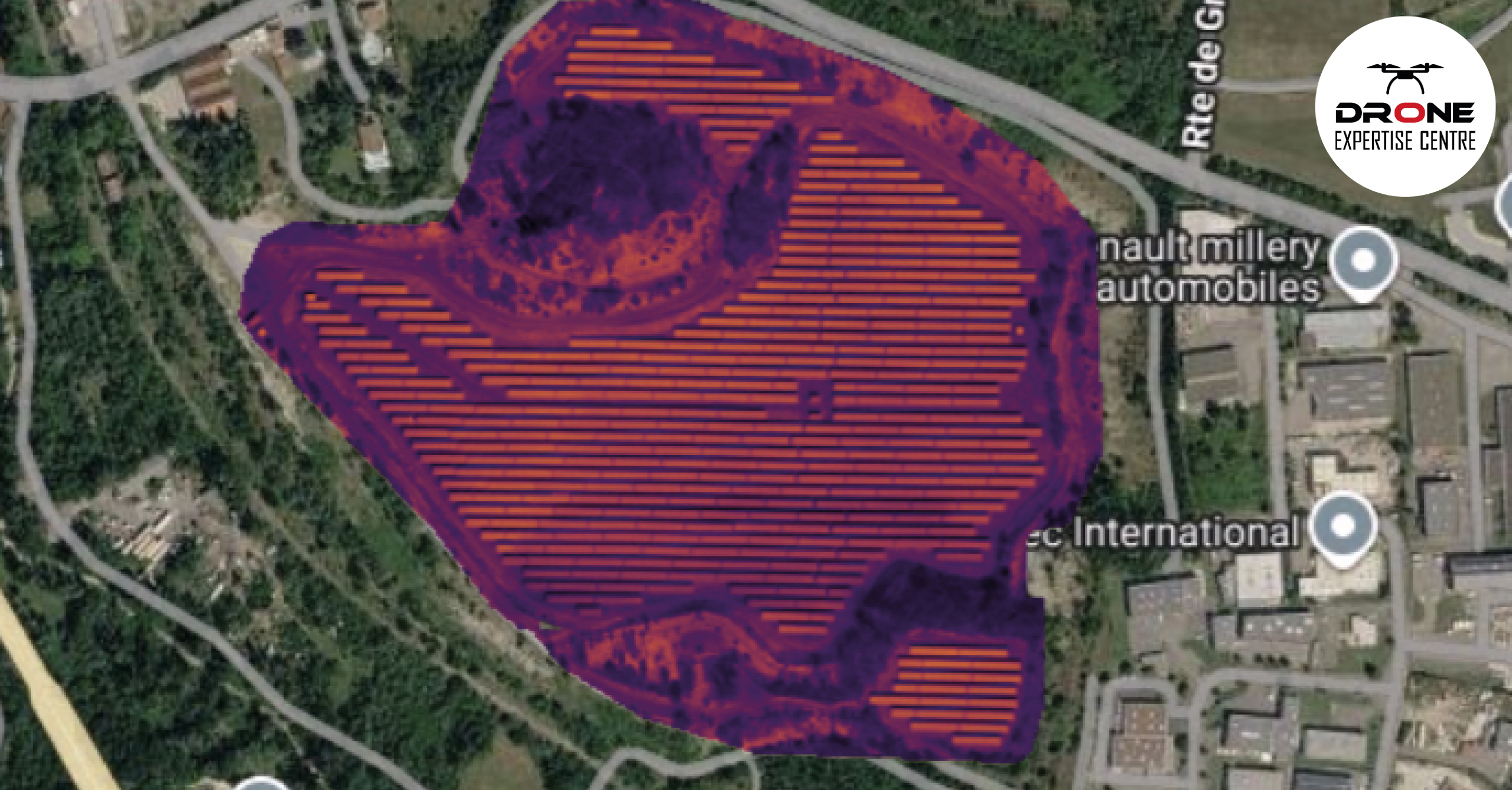 Inspection panneaux solaires par drone avec cartographie infrarouge Inspection panneaux solaires avec restitution thermique de l’ensemble de la centrale